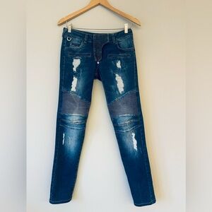 PHILIPP PLEIN Skinny Biker Blue Jeans, Distressed, Size: 27 Waist